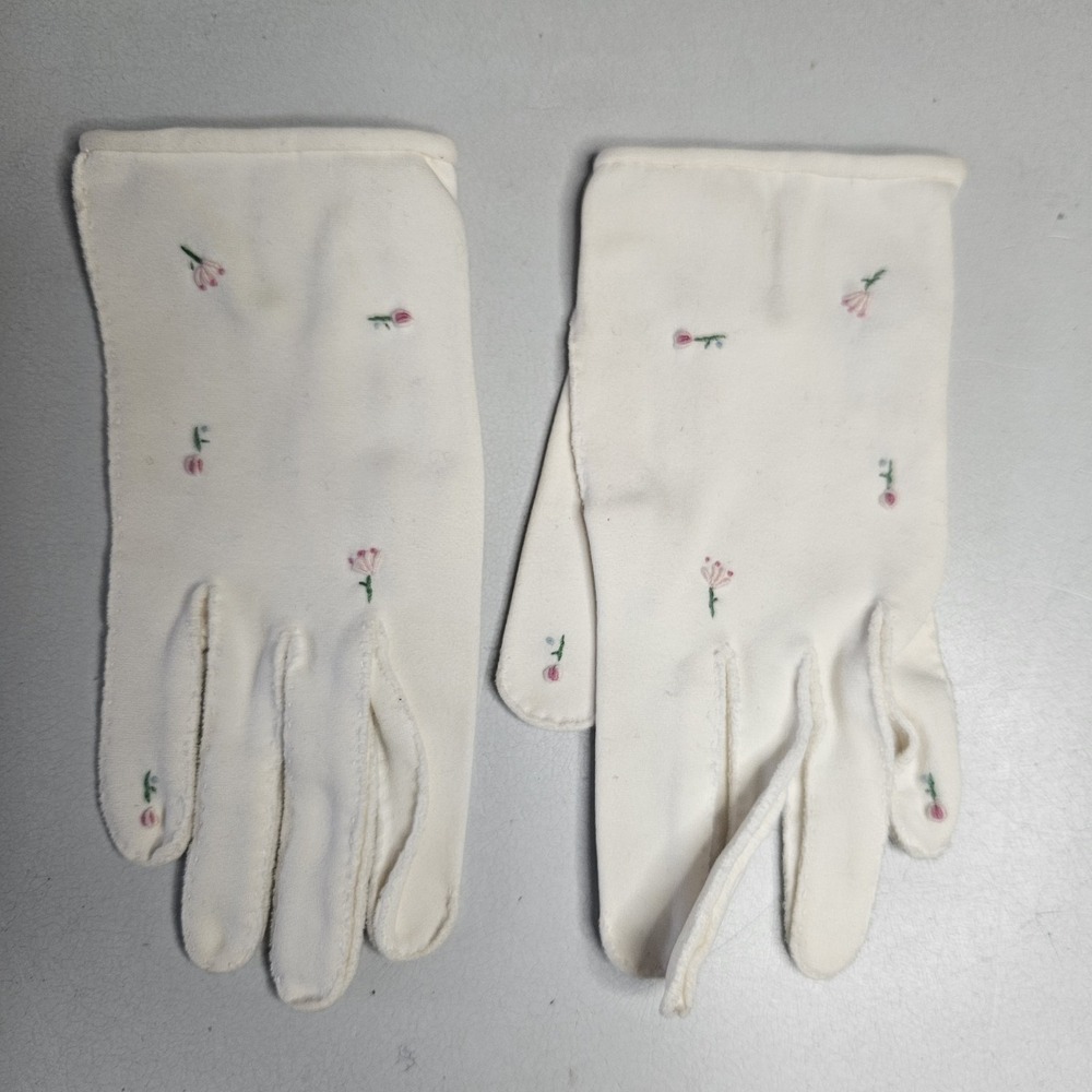 Vintage Christian Dior Shalimar Gloves Floral White 50s 60s